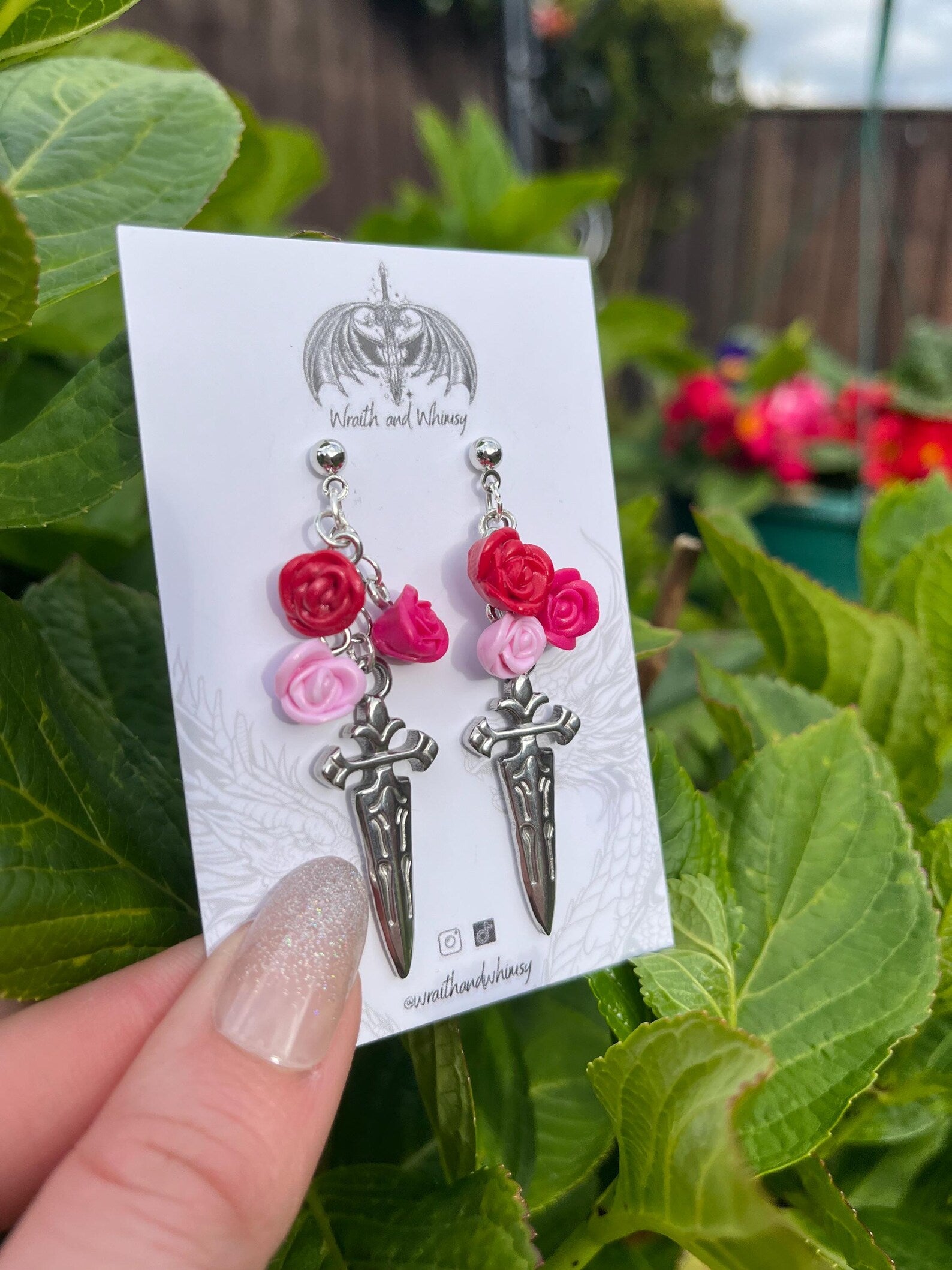 Pink and Red Dagger Earrings